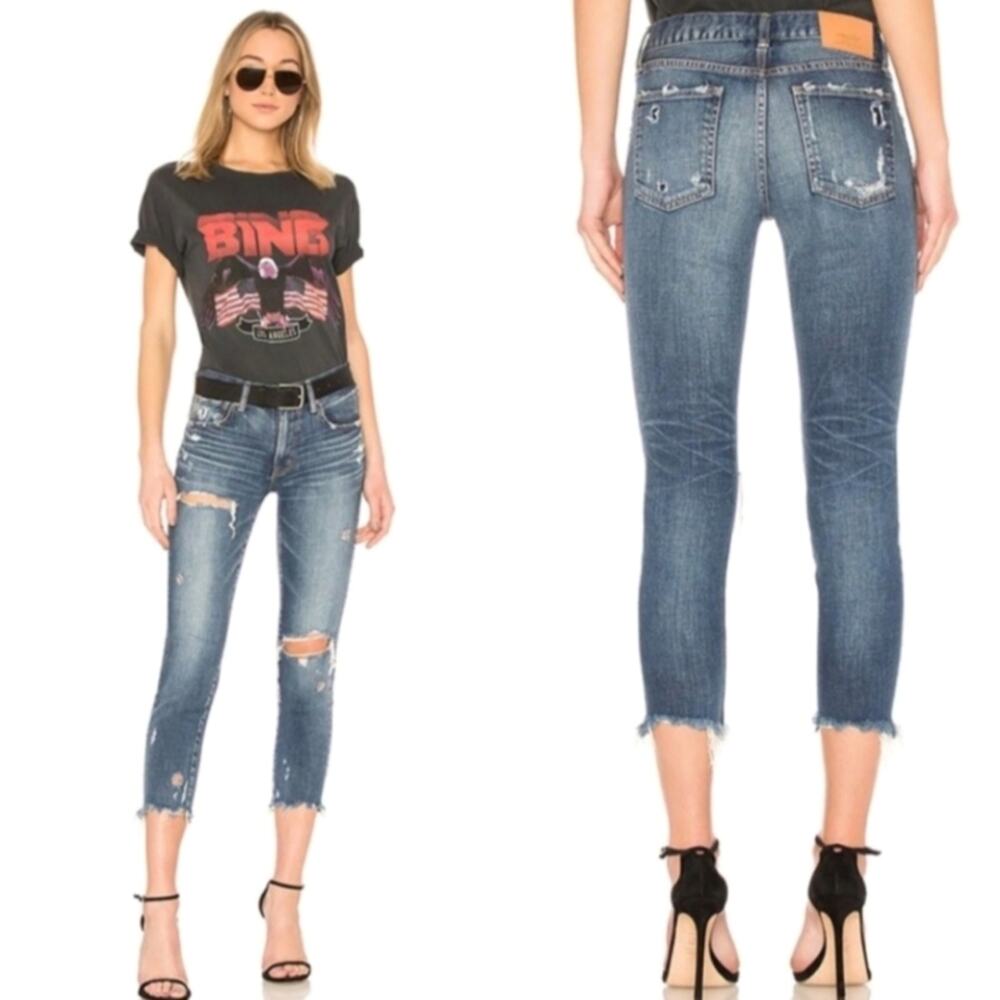 Moussy Vintage Ridgewood Distressed Skinny Jeans in Medium Wash Blue Size 26